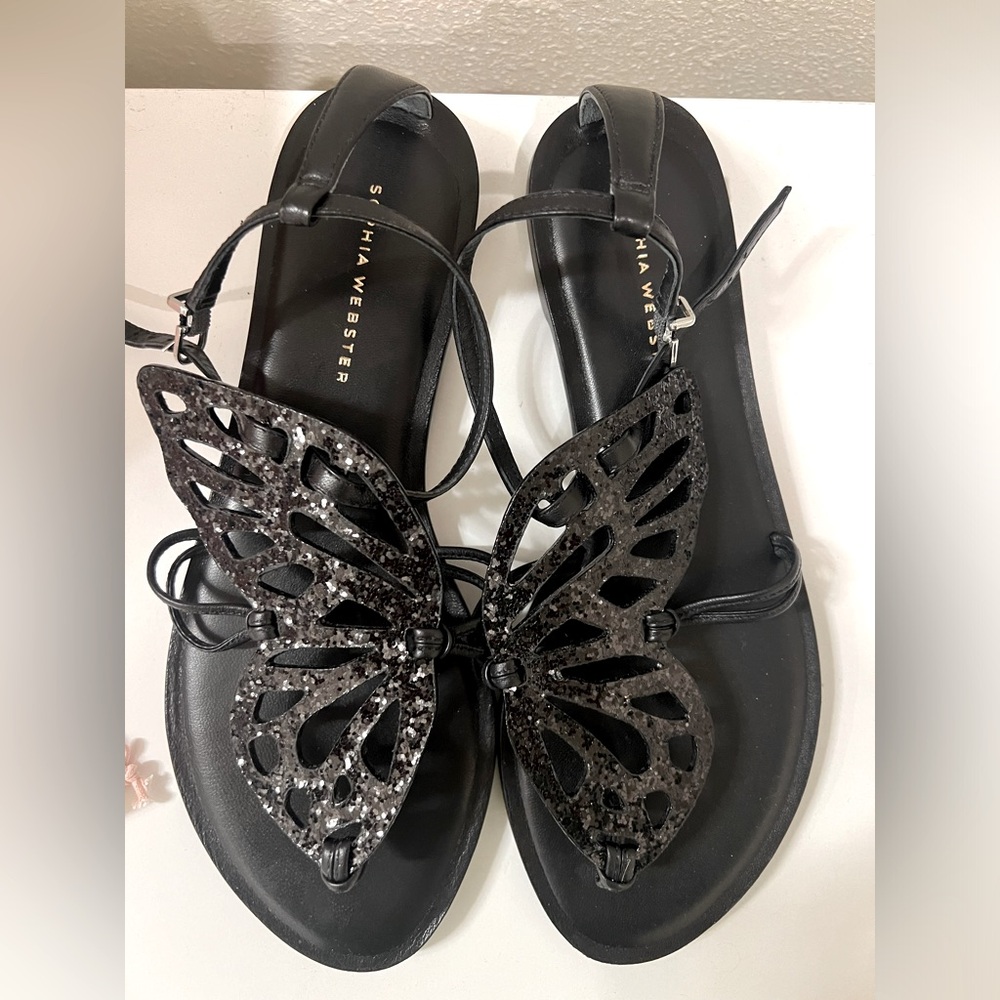 Authentic Gently used - Sophia Webster black glitter butterfly sandals. Size 39